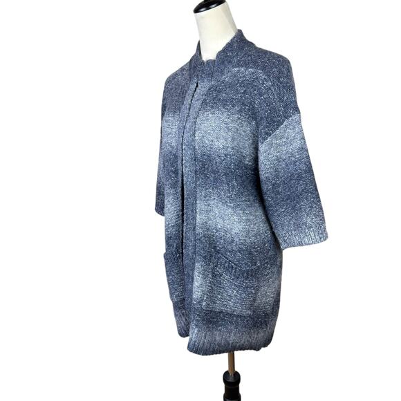 Chico's Sz 2 Blue Gray Knit Wool Blend Zip Up Long Cardigan Layering Sweater - Picture 2 of 12